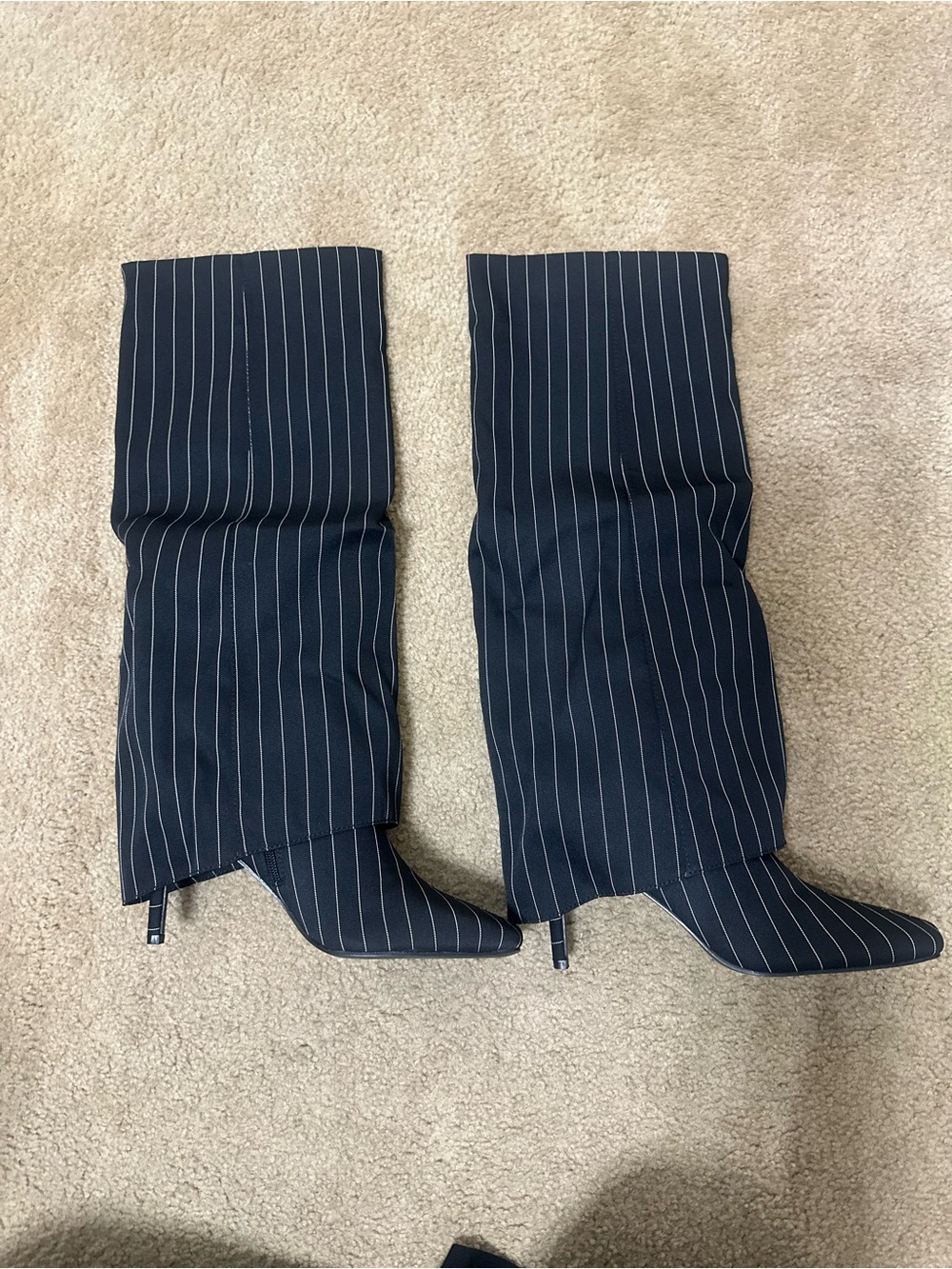 Striped Black Pinstripe Knee High Boots